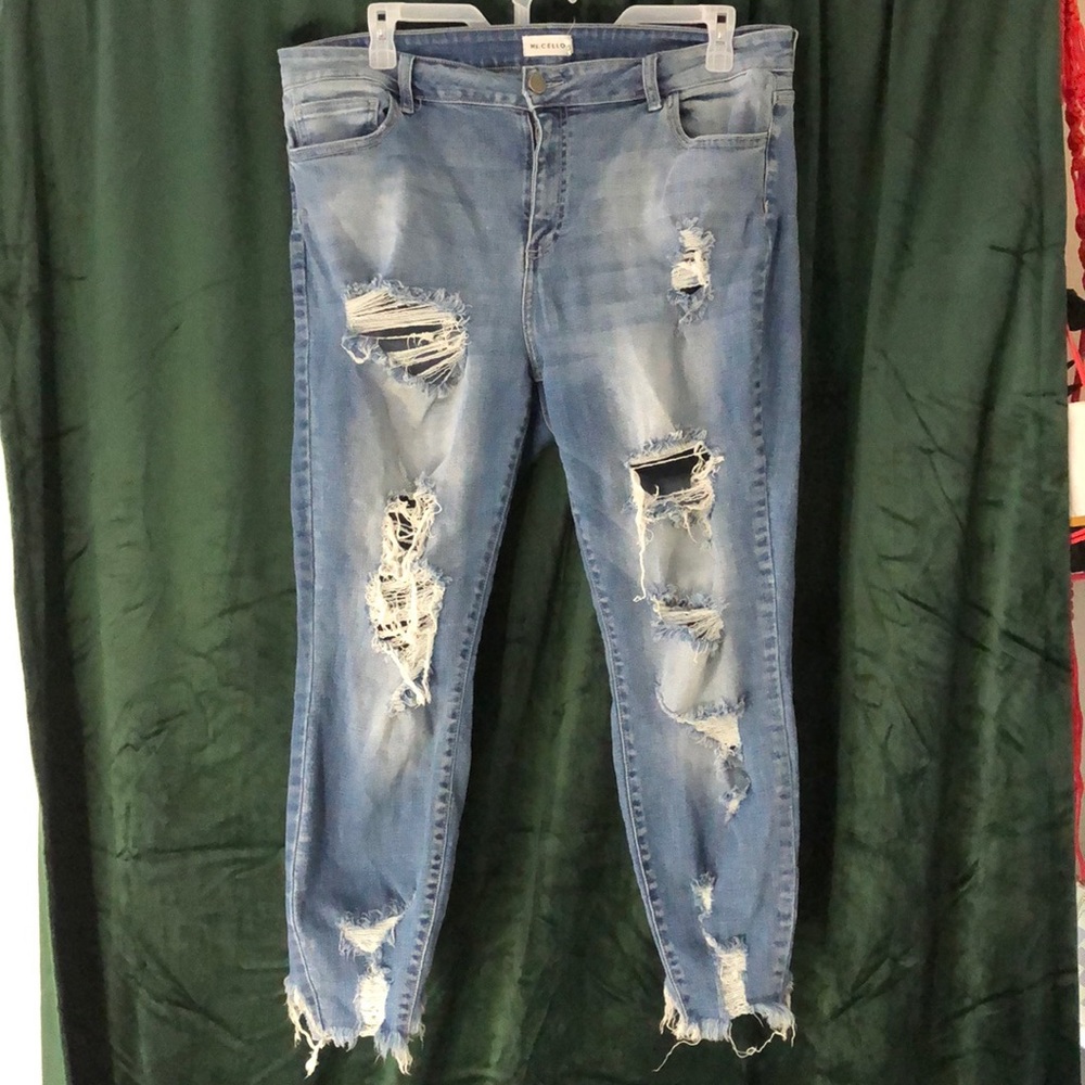 Very distressed stretchy boutique jean